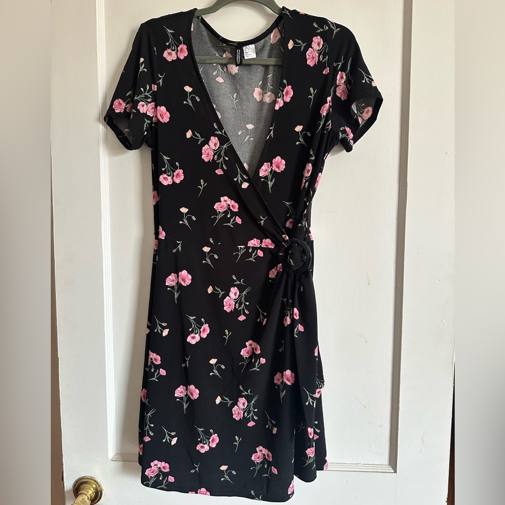 Black Floral wrap dress
